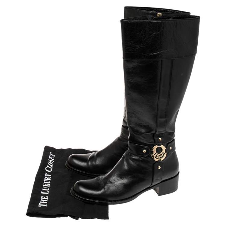 مملوكة مسبقًا Fendi Black Leather Knee High Boots Size 39