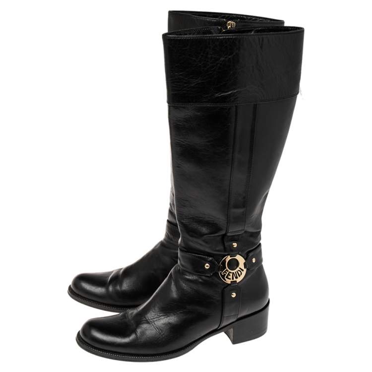 مملوكة مسبقًا Fendi Black Leather Knee High Boots Size 39