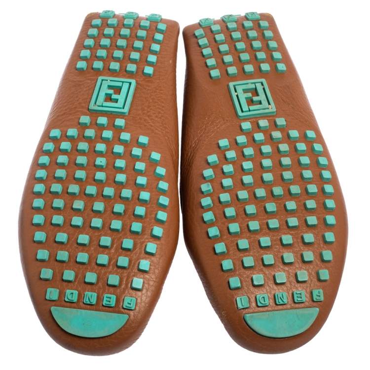 Pre Owned Fendi Brown Leather FF Logo Slip On Loafers Size 40