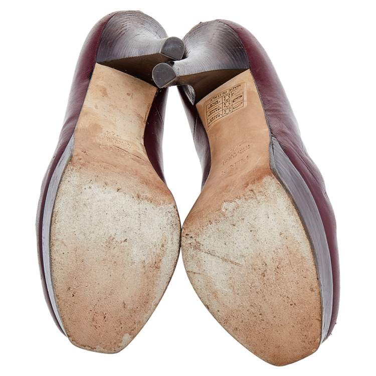 Pre Owned Fendi Burgundy Leather Fendista Platform Pumps Size 37.5