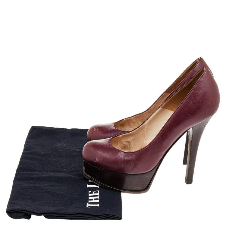 Pre Owned Fendi Burgundy Leather Fendista Platform Pumps Size 37.5