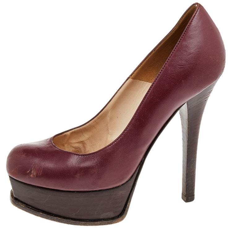 Pre Owned Fendi Burgundy Leather Fendista Platform Pumps Size 37.5
