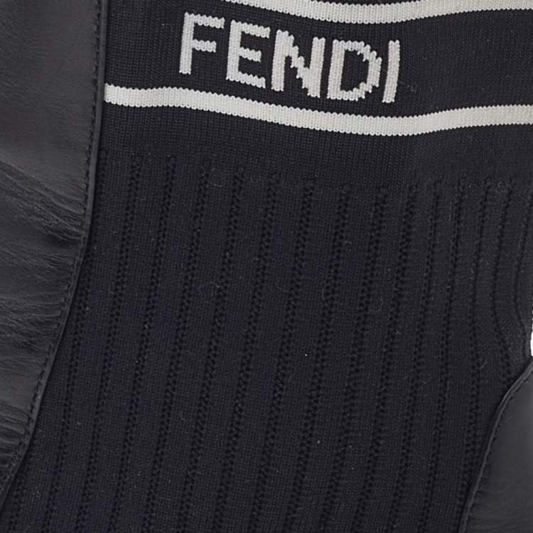 مملوكة مسبقًا Fendi Black Leather And Stretch Knit Fabric Rockoko Ankle Boots Size 37.5