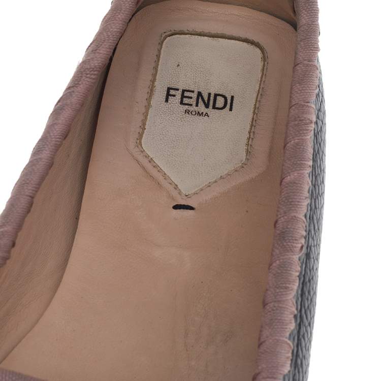 Pre Owned  Fendi Black/Pink Leather And Fabric Bow Slip On Loafers Size 41