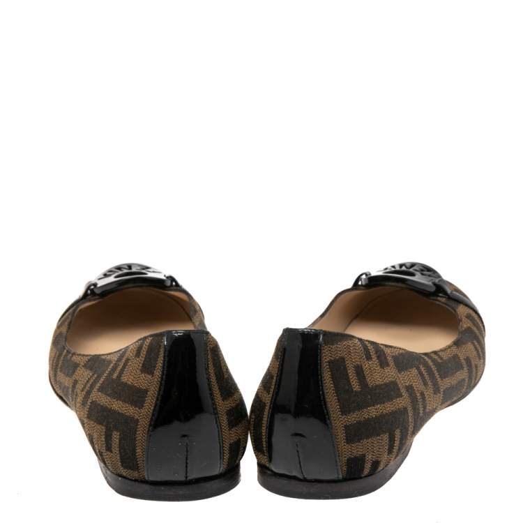 Pre Owned Fendi Brown Tobacco Zucca Canvas Ballet Flat Size 37