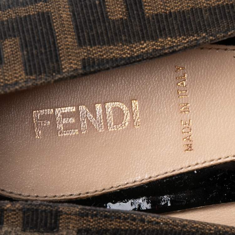 Pre Owned Fendi Brown Tobacco Zucca Canvas Ballet Flat Size 37