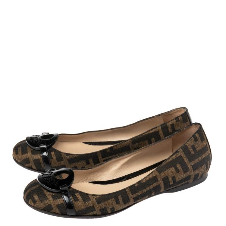 Pre Owned Fendi Brown Tobacco Zucca Canvas Ballet Flat Size 37