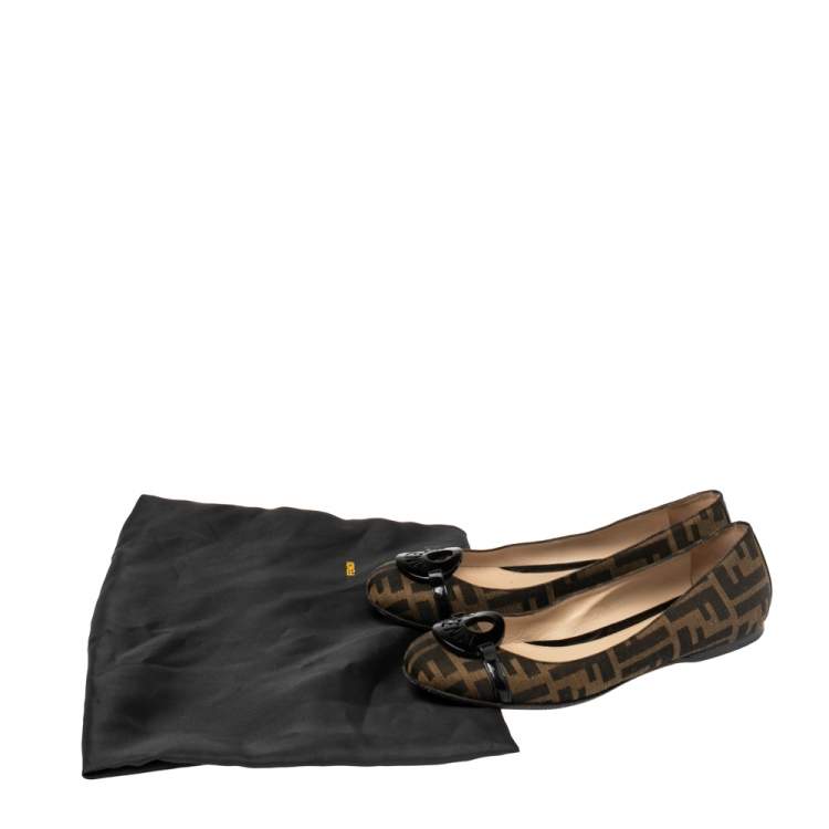 Pre Owned Fendi Brown Tobacco Zucca Canvas Ballet Flat Size 37