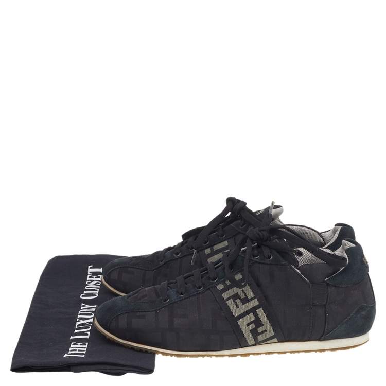 Pre Owned Fendi Black FF Canvas And Suede Low Top Sneakers Size 39