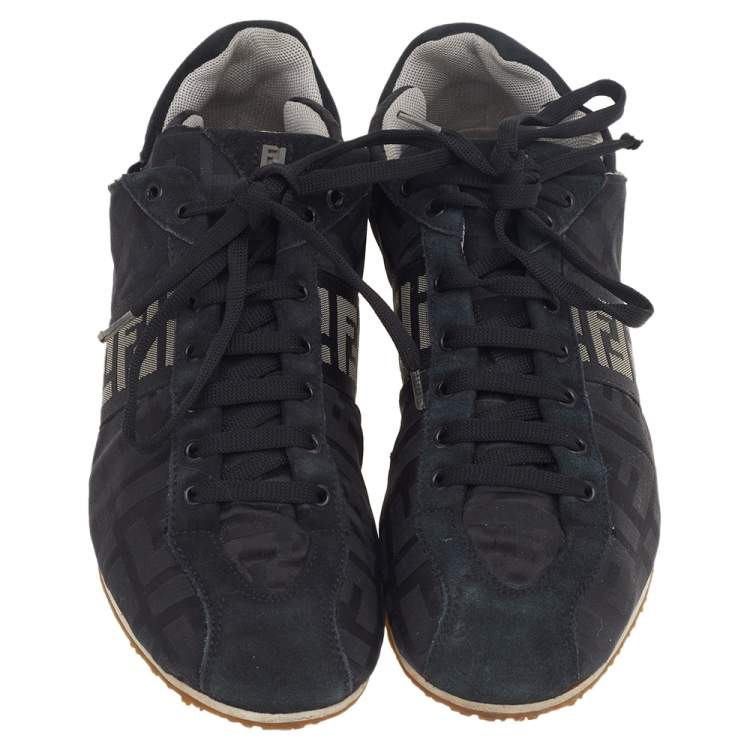Pre Owned Fendi Black FF Canvas And Suede Low Top Sneakers Size 39