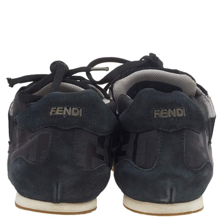 Pre Owned Fendi Black FF Canvas And Suede Low Top Sneakers Size 39
