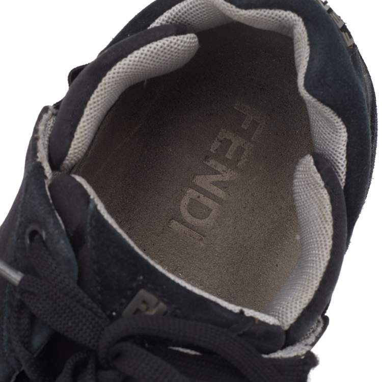 Pre Owned Fendi Black FF Canvas And Suede Low Top Sneakers Size 39
