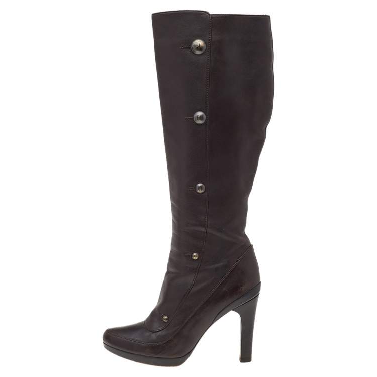 مملوكة مسبقًا Fendi Brown Leather Knee Length Boots Size 38