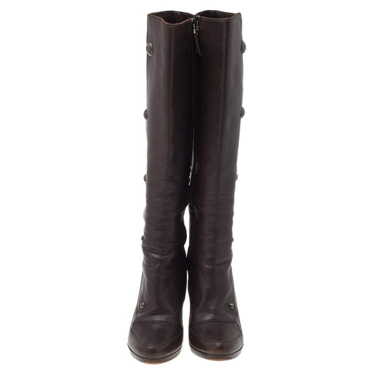مملوكة مسبقًا Fendi Brown Leather Knee Length Boots Size 38