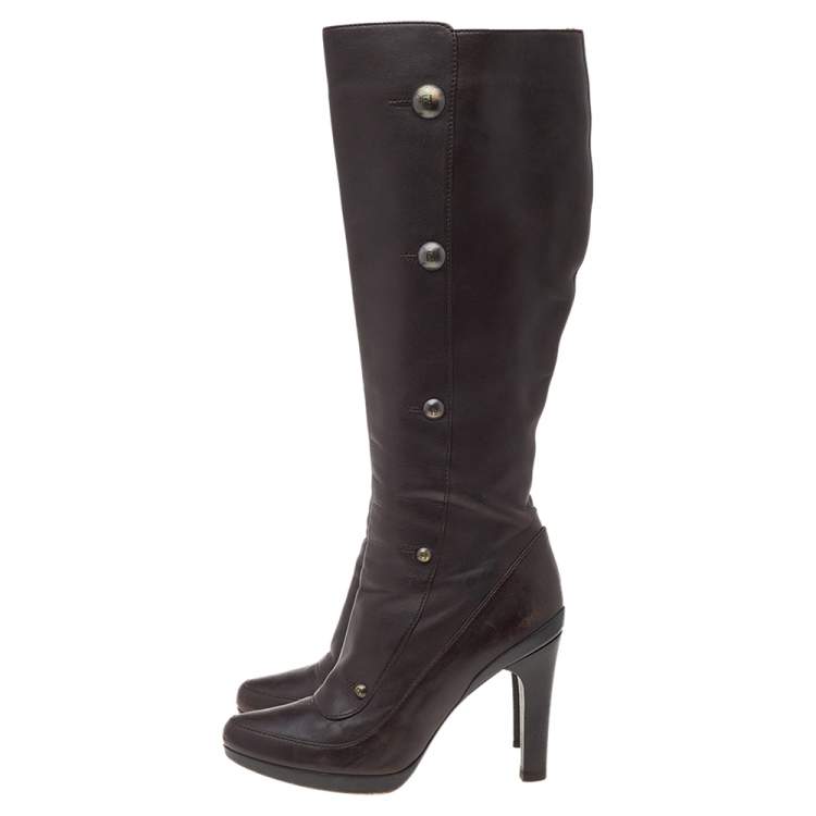 مملوكة مسبقًا Fendi Brown Leather Knee Length Boots Size 38
