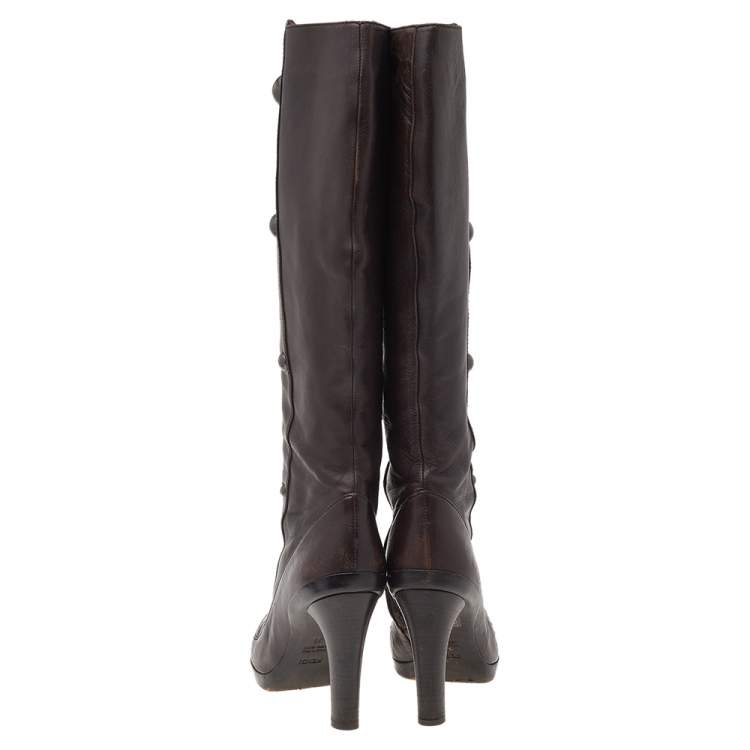 مملوكة مسبقًا Fendi Brown Leather Knee Length Boots Size 38