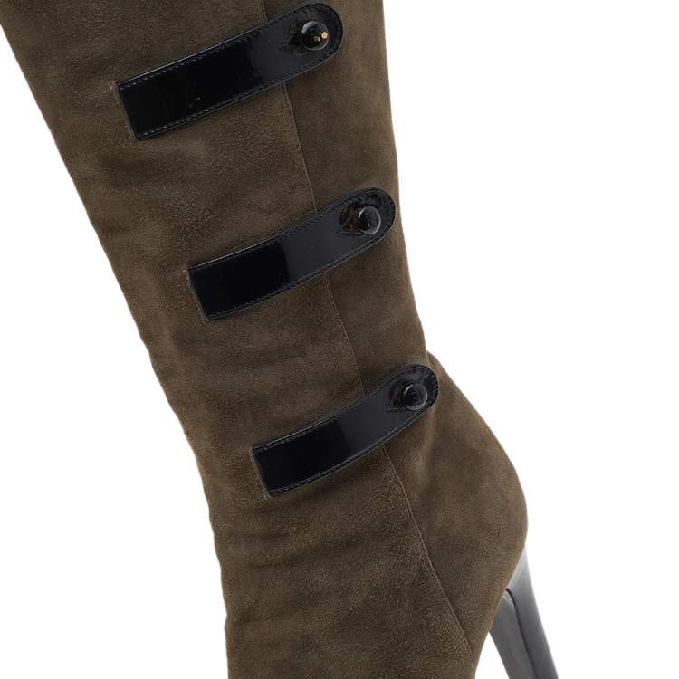 مملوكة مسبقًا Fendi Brown/Black Patent Leather Knee Length Boots Size 38.5
