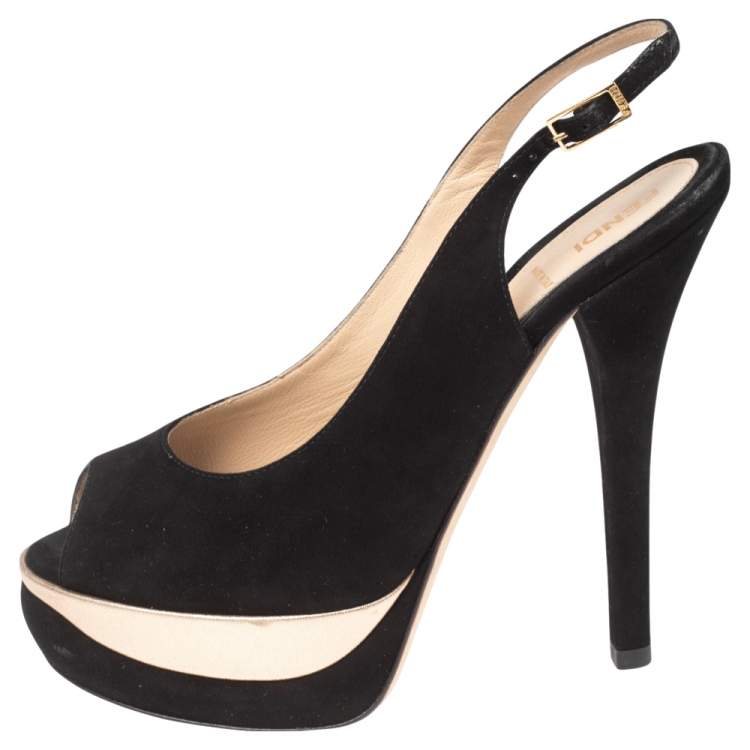 Pre Owned Fendi Black Suede Platform Slingback Sandals Size 38.5