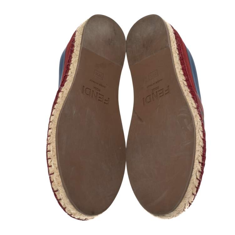 Pre Owned Fendi Multicolor Mesh, Leather And Canvas Espadrille Flats Size 37.5