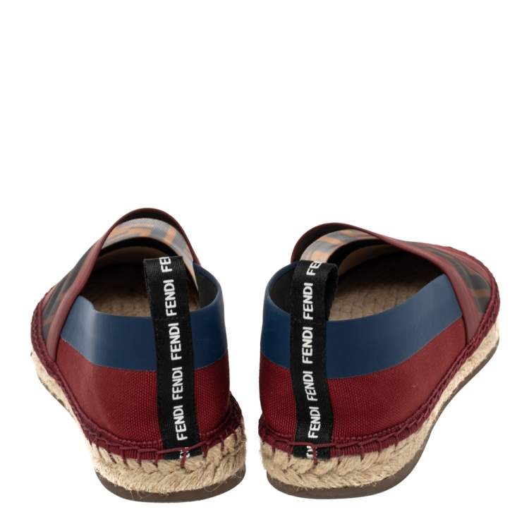 Pre Owned Fendi Multicolor Mesh, Leather And Canvas Espadrille Flats Size 37.5