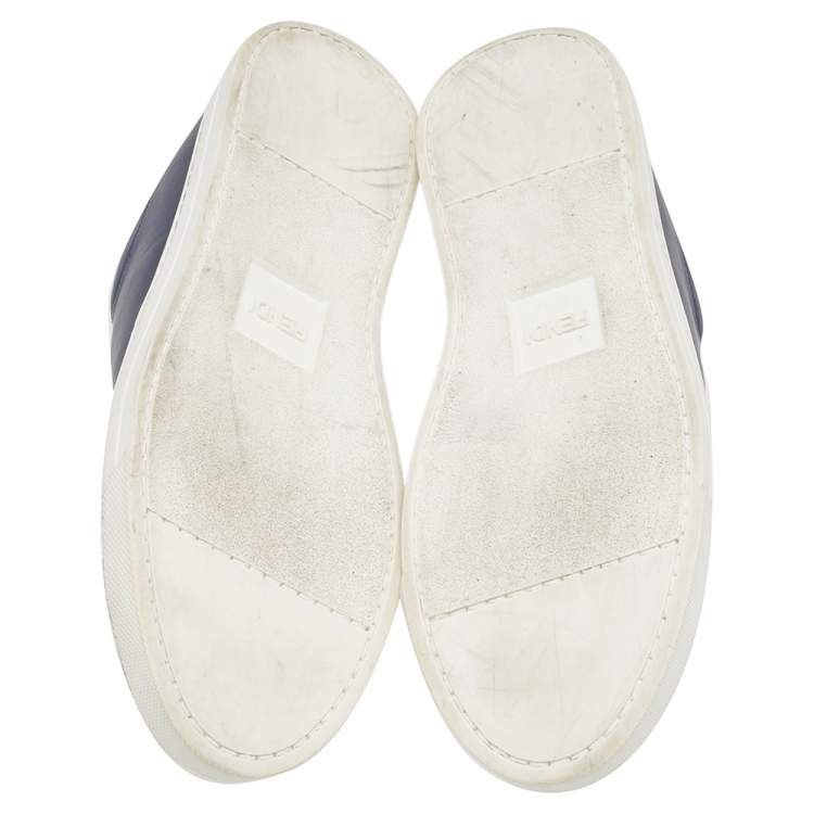 Pre Owned Fendi Blue Leather Rockoko Slip On Sneakers Size 37