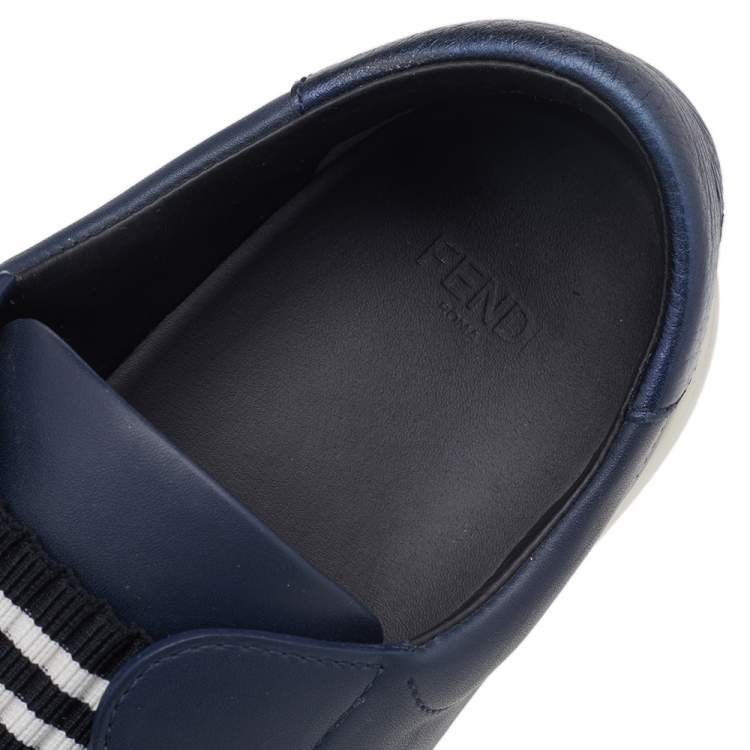 Pre Owned Fendi Blue Leather Rockoko Slip On Sneakers Size 37