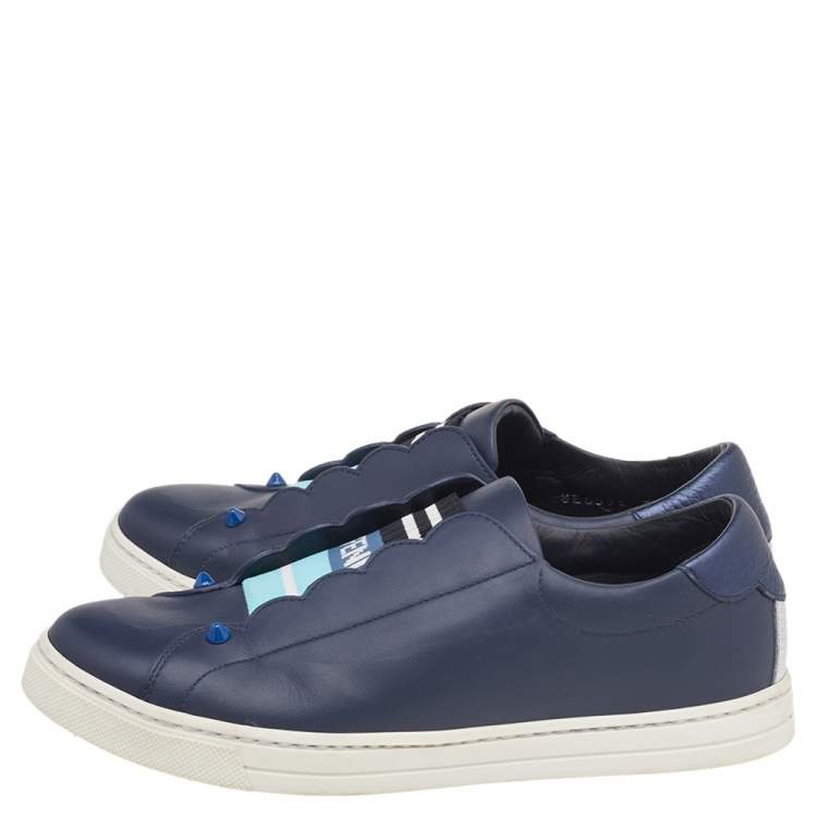 Pre Owned Fendi Blue Leather Rockoko Slip On Sneakers Size 37
