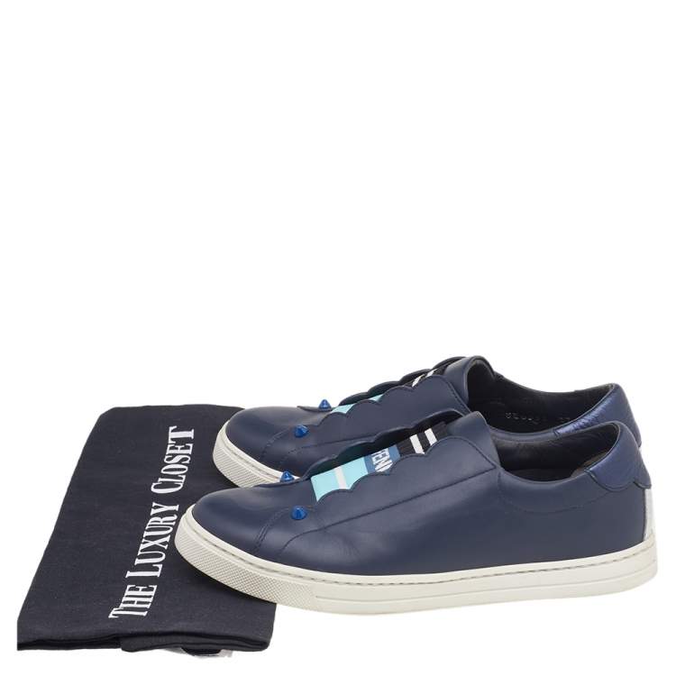 Pre Owned Fendi Blue Leather Rockoko Slip On Sneakers Size 37