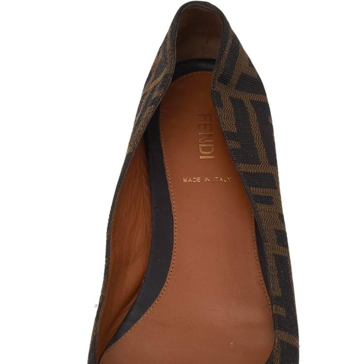 Pre Owned Fendi Brown FF Canvas And Leather Bow Ballet Flats Size 38