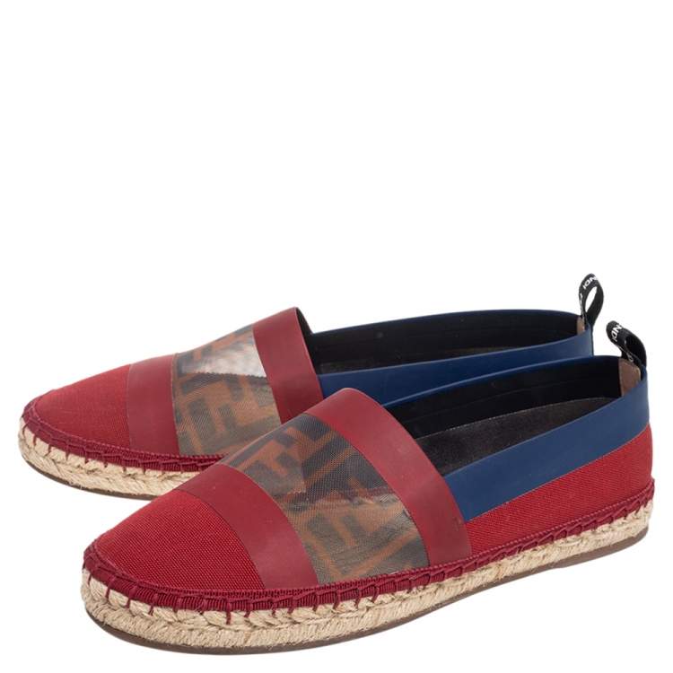 Pre Owned Fendi Multicolor Mesh, Leather And Canvas Espadrille Flats Size 37.5