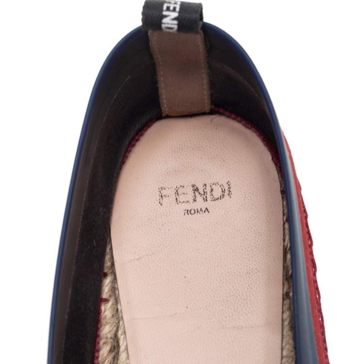 Pre Owned Fendi Multicolor Mesh, Leather And Canvas Espadrille Flats Size 37.5
