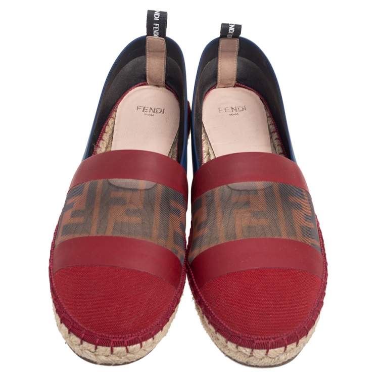 Pre Owned Fendi Multicolor Mesh, Leather And Canvas Espadrille Flats Size 37.5