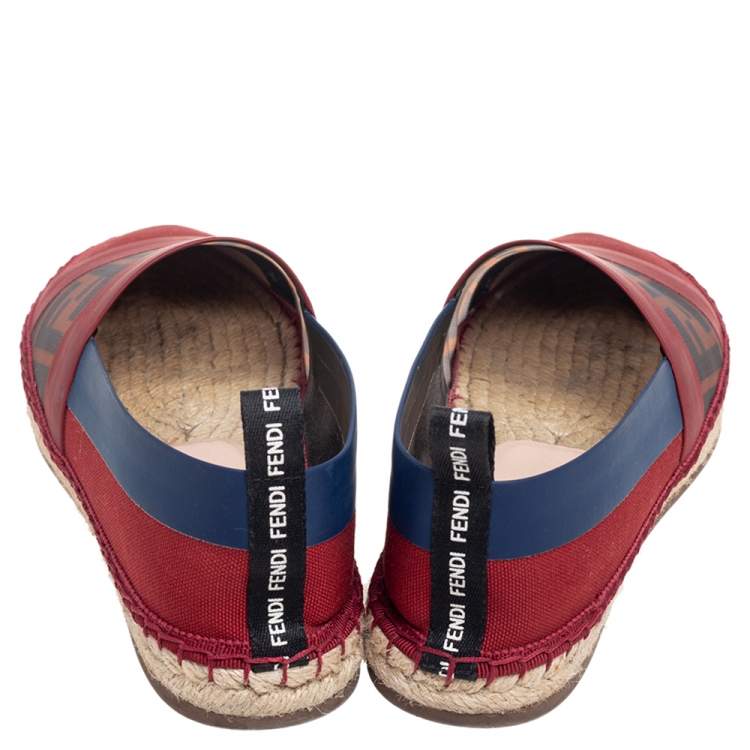 Pre Owned Fendi Multicolor Mesh, Leather And Canvas Espadrille Flats Size 37.5