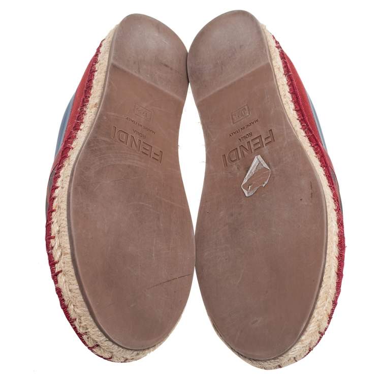 Pre Owned Fendi Multicolor Mesh, Leather And Canvas Espadrille Flats Size 37.5
