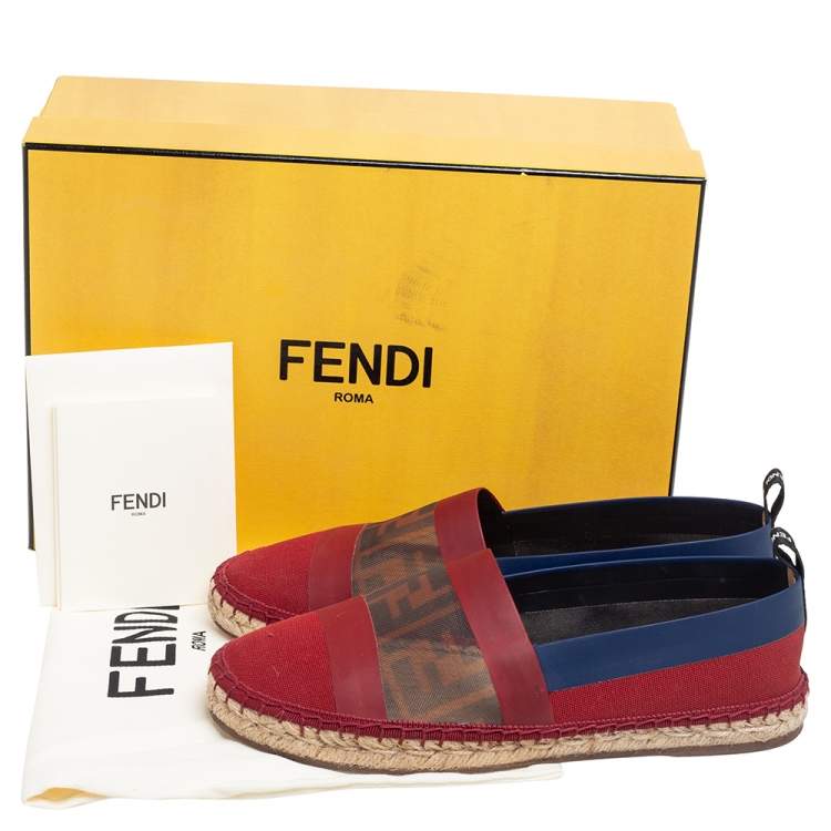 Pre Owned Fendi Multicolor Mesh, Leather And Canvas Espadrille Flats Size 37.5
