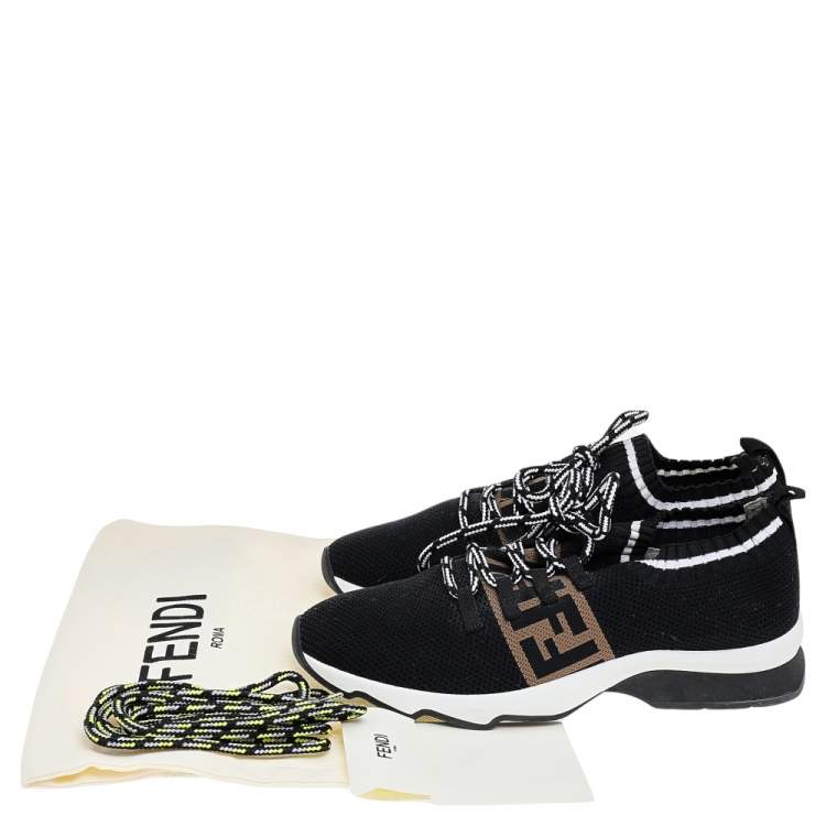 Pre Owned Fendi Black Low Knit Fabric FF Stripe Low Top Sneakers Size 40