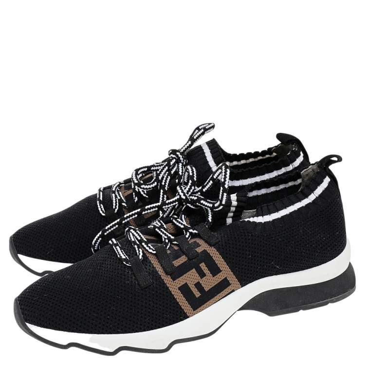 Pre Owned Fendi Black Low Knit Fabric FF Stripe Low Top Sneakers Size 40