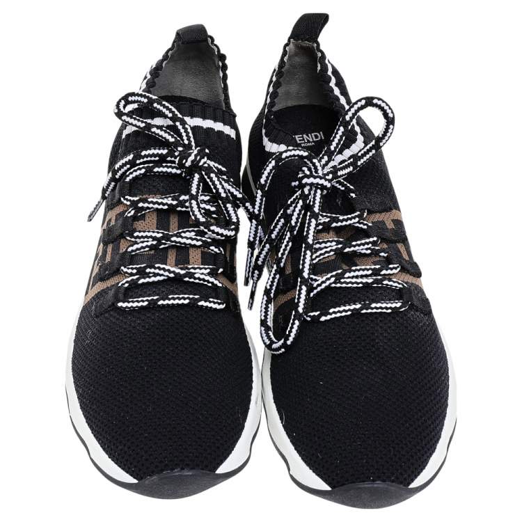 Pre Owned Fendi Black Low Knit Fabric FF Stripe Low Top Sneakers Size 40