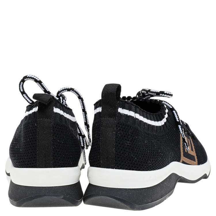 Pre Owned Fendi Black Low Knit Fabric FF Stripe Low Top Sneakers Size 40