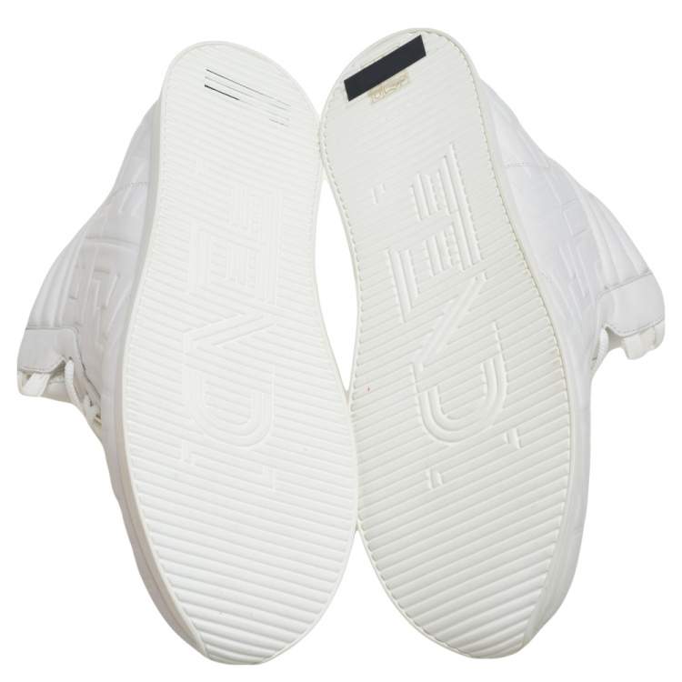 مملوكة مسبقًا Fendi White Leather FF High Top Sneakers Size 39