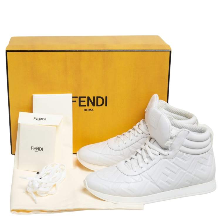 مملوكة مسبقًا Fendi White Leather FF High Top Sneakers Size 39