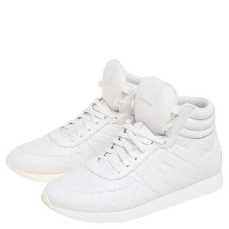 مملوكة مسبقًا Fendi White Leather FF High Top Sneakers Size 39
