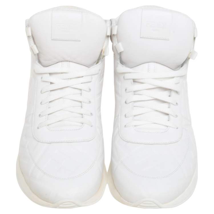 مملوكة مسبقًا Fendi White Leather FF High Top Sneakers Size 39