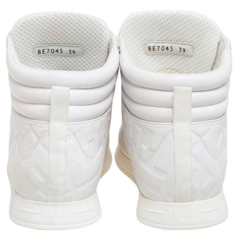 مملوكة مسبقًا Fendi White Leather FF High Top Sneakers Size 39