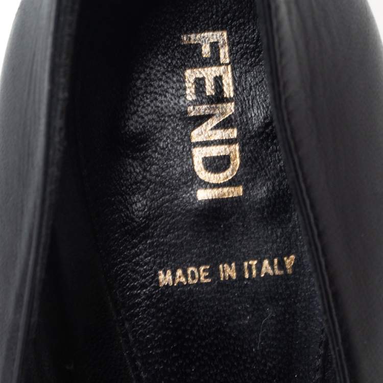 Pre Owned Fendi Black Leather Mary Jane Platform Pumps Size 38.5