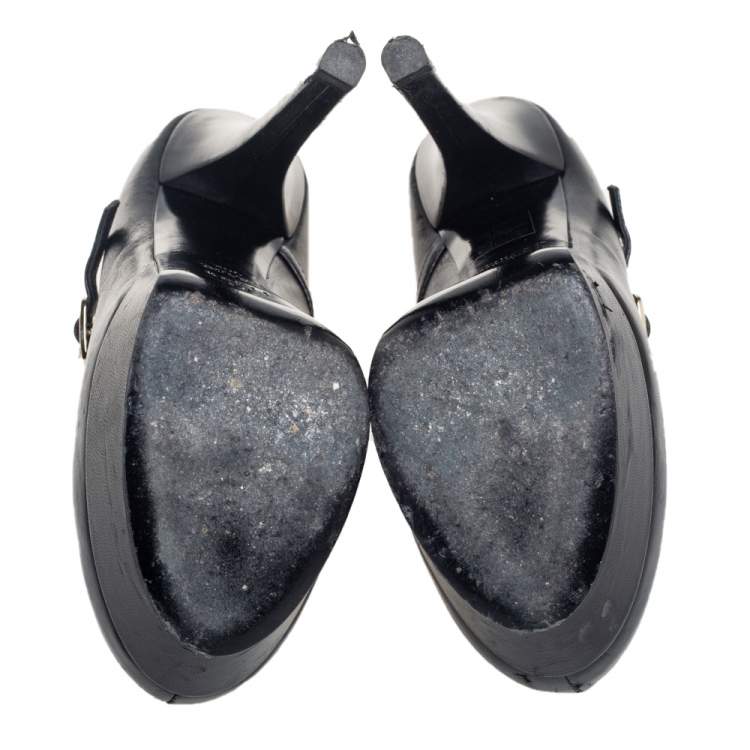 Pre Owned Fendi Black Leather Mary Jane Platform Pumps Size 38.5