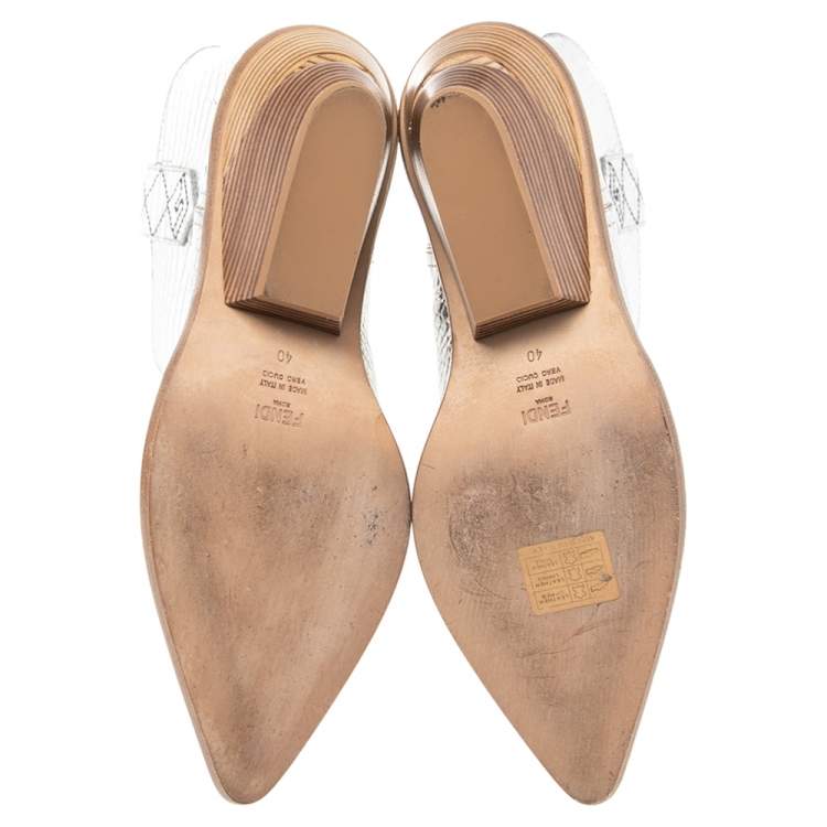 مملوكة مسبقًا Fendi Metallic Silver Croc Embossed Leather Cowboy Ankle Boots Size 40