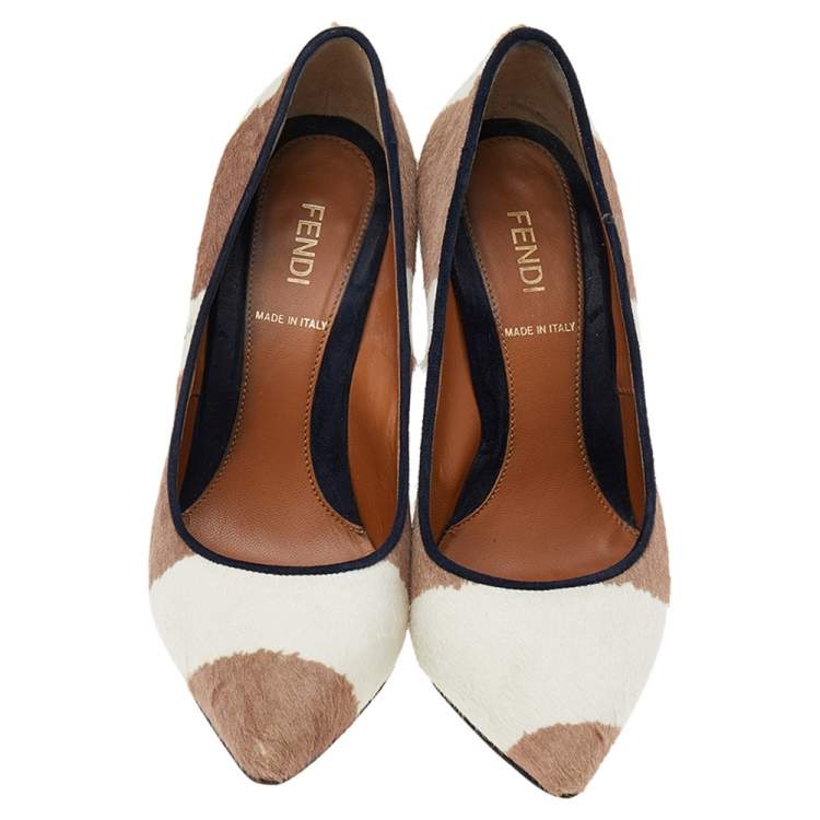 Pre Owned Fendi Beige/White Zebra Print Calf Hair Diamond Heel Pumps Size 35.5