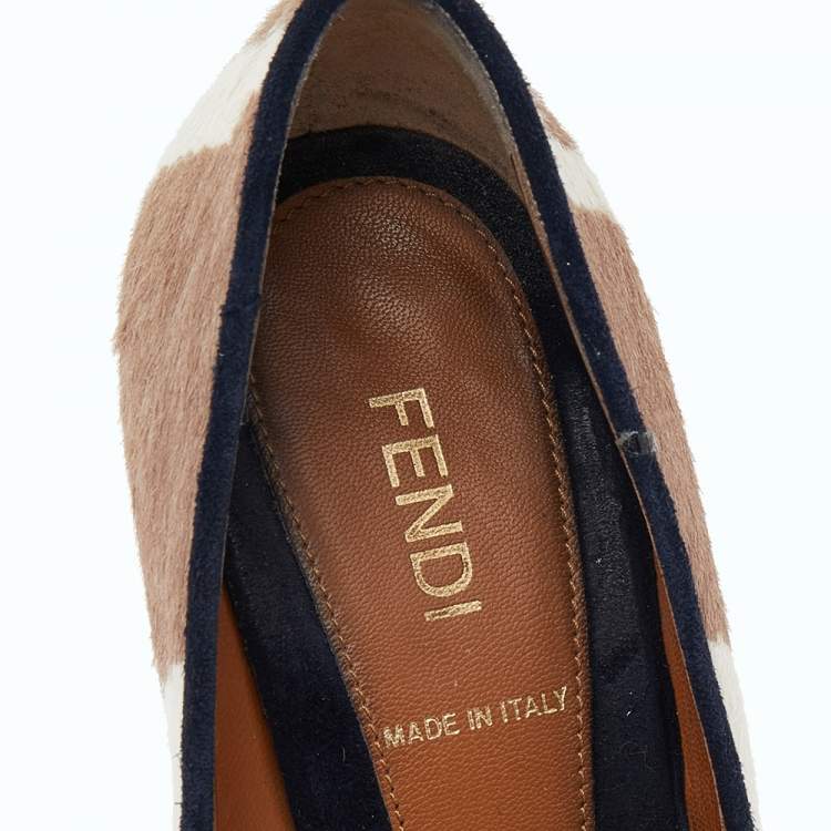 Pre Owned Fendi Beige/White Zebra Print Calf Hair Diamond Heel Pumps Size 35.5