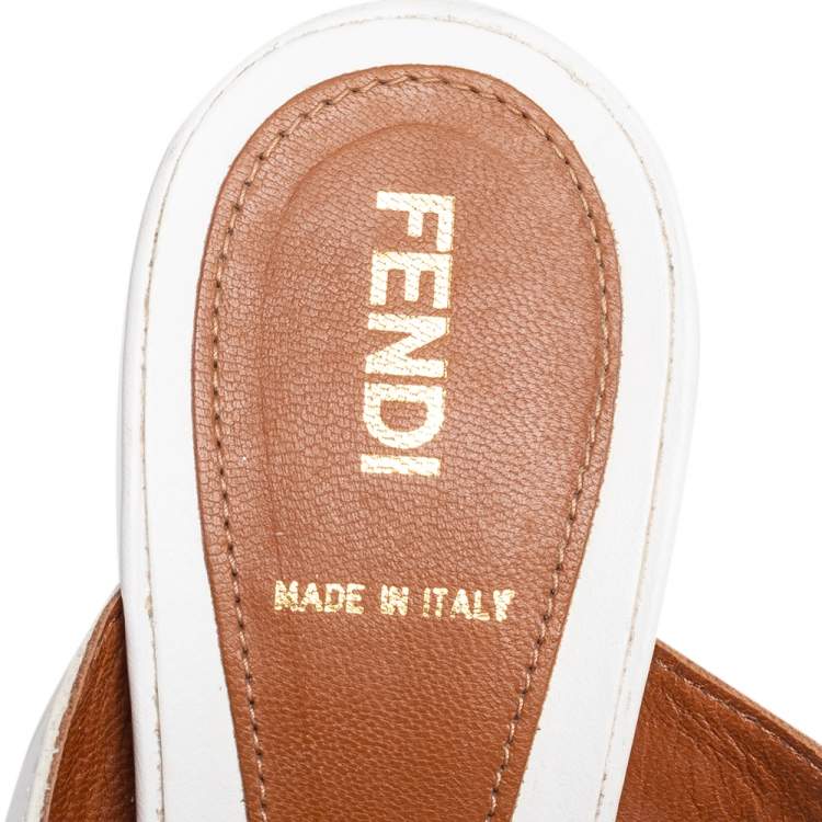 Pre Owned Fendi White Leather Cross Ankle Strap Platform Sandals Size 38